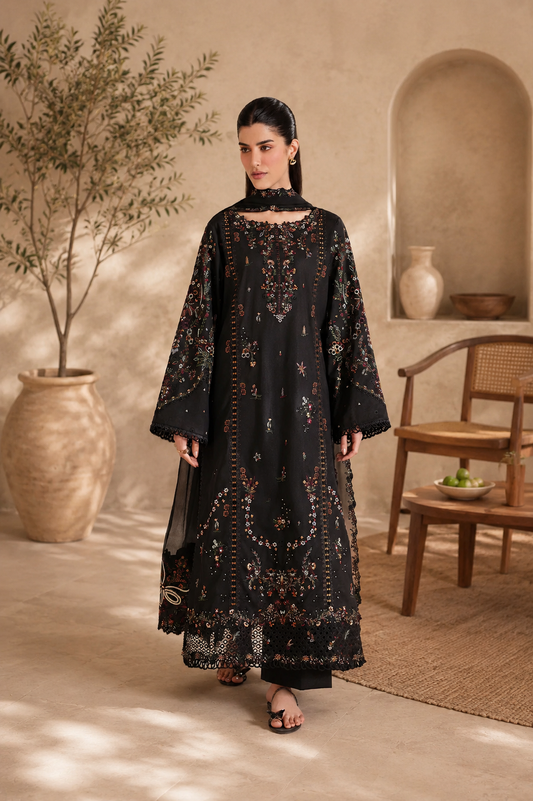 Noir Bloom – Luxury Black Embroidered 3 Piece Lawn Suit