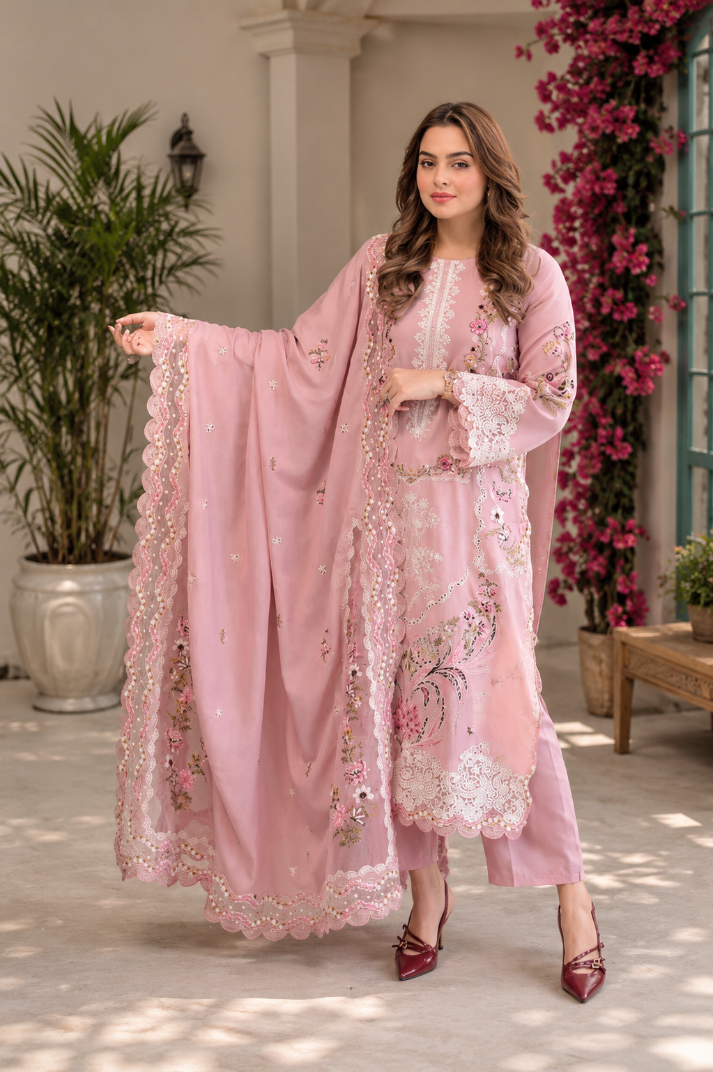 Blush Grace – Luxury Pink Embroidered 3 Piece Lawn Suit