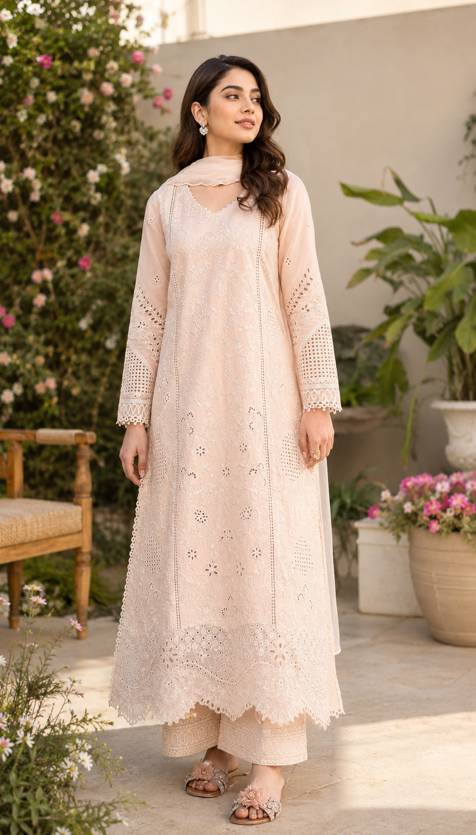 Luxury Blush Pink Embroidered Lawn 3-Piece Suit