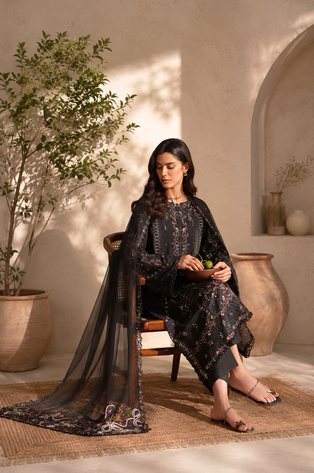 Noir Bloom – Luxury Black Embroidered 3 Piece Lawn Suit