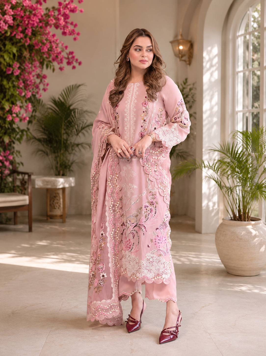 Blush Grace – Luxury Pink Embroidered 3 Piece Lawn Suit