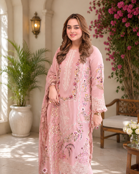Blush Grace – Luxury Pink Embroidered 3 Piece Lawn Suit