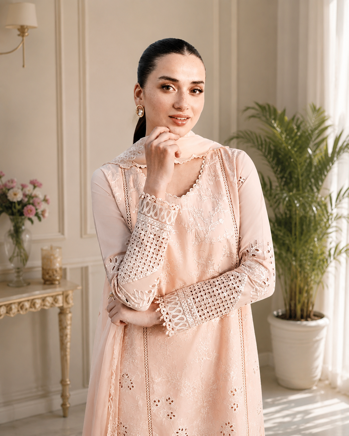 Luxury Blush Pink Embroidered Lawn 3-Piece Suit