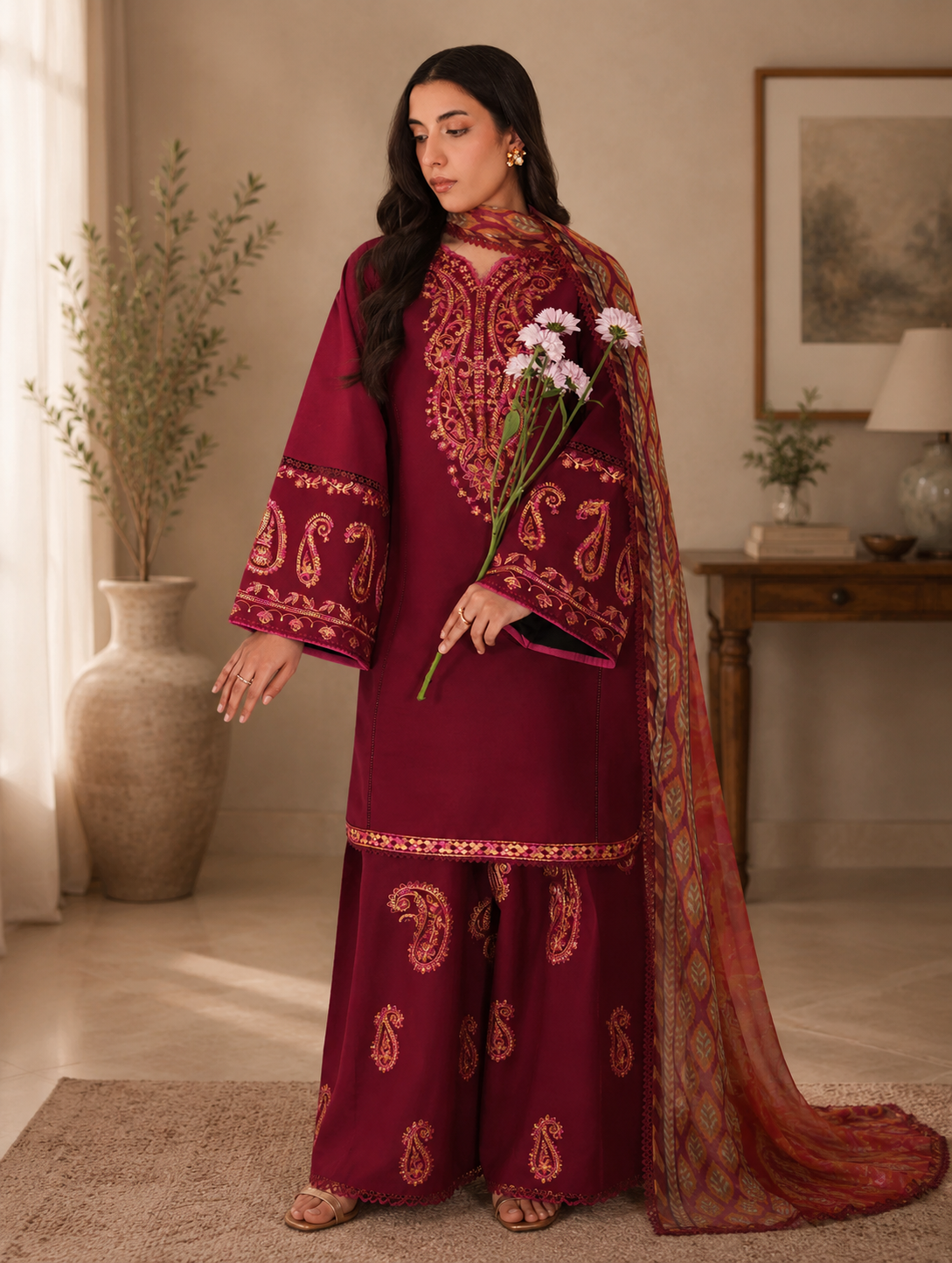 FARASHA - 3PC LAWN EMBROIDERED
