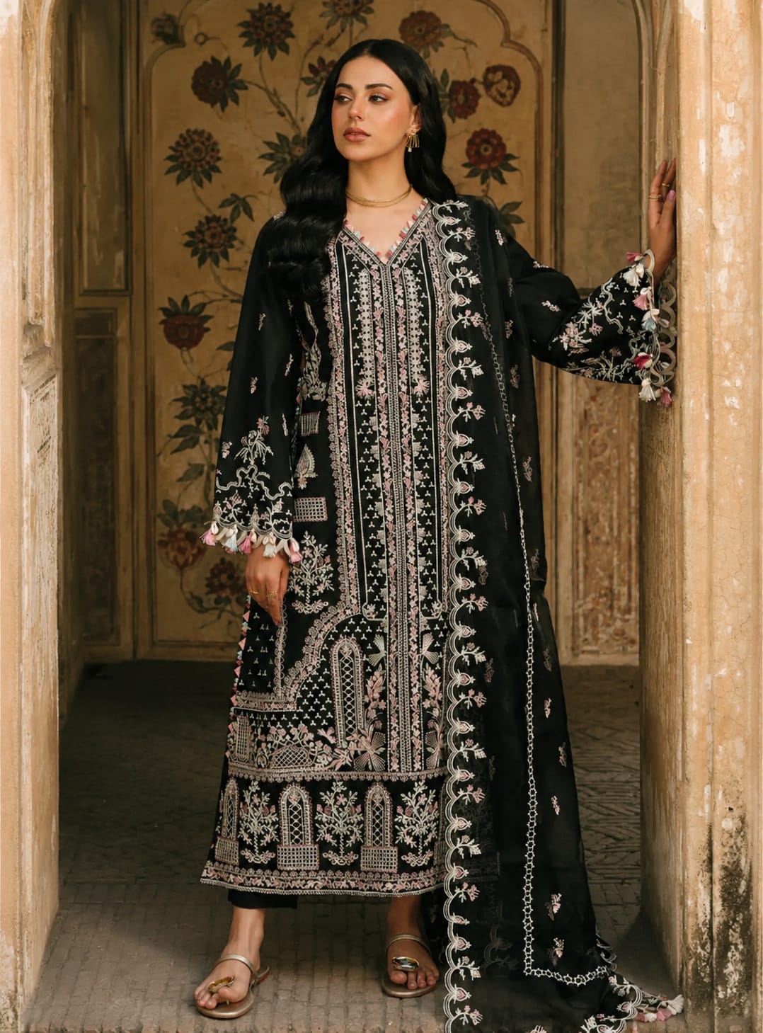 Midnight Elegance Luxury Embroidered 3-Piece Lawn Suit