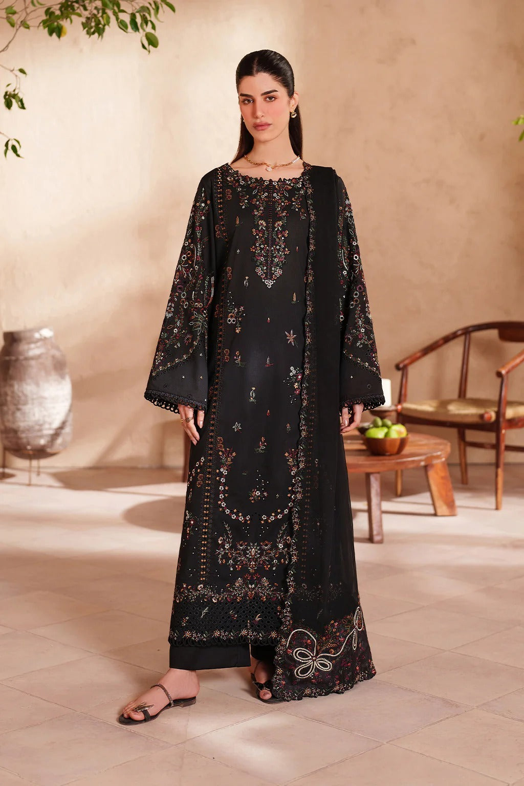 Noir Bloom – Luxury Black Embroidered 3 Piece Lawn Suit