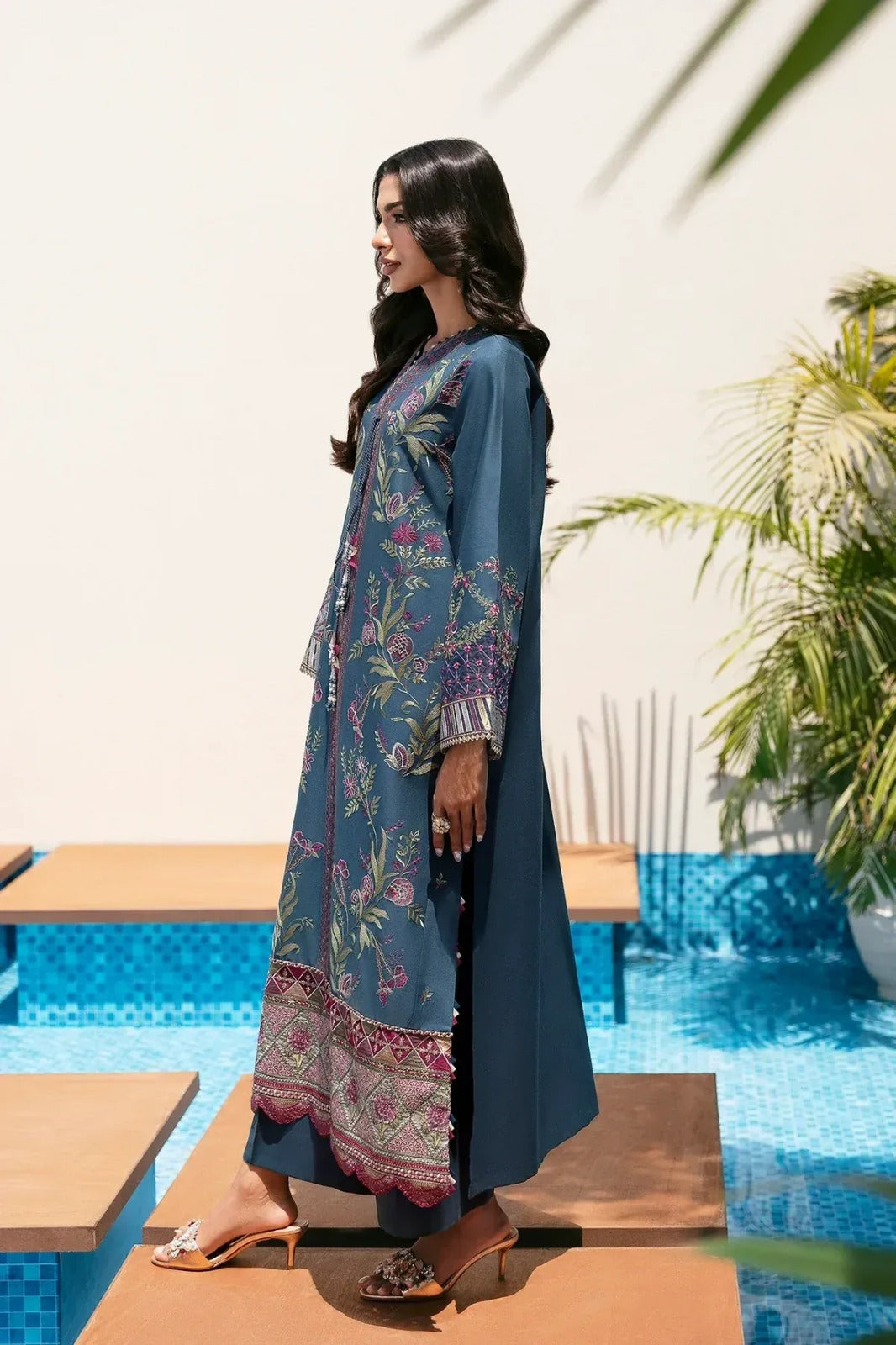 Azure Bloom – Premium Blue Embroidered 3 Piece Lawn Suit